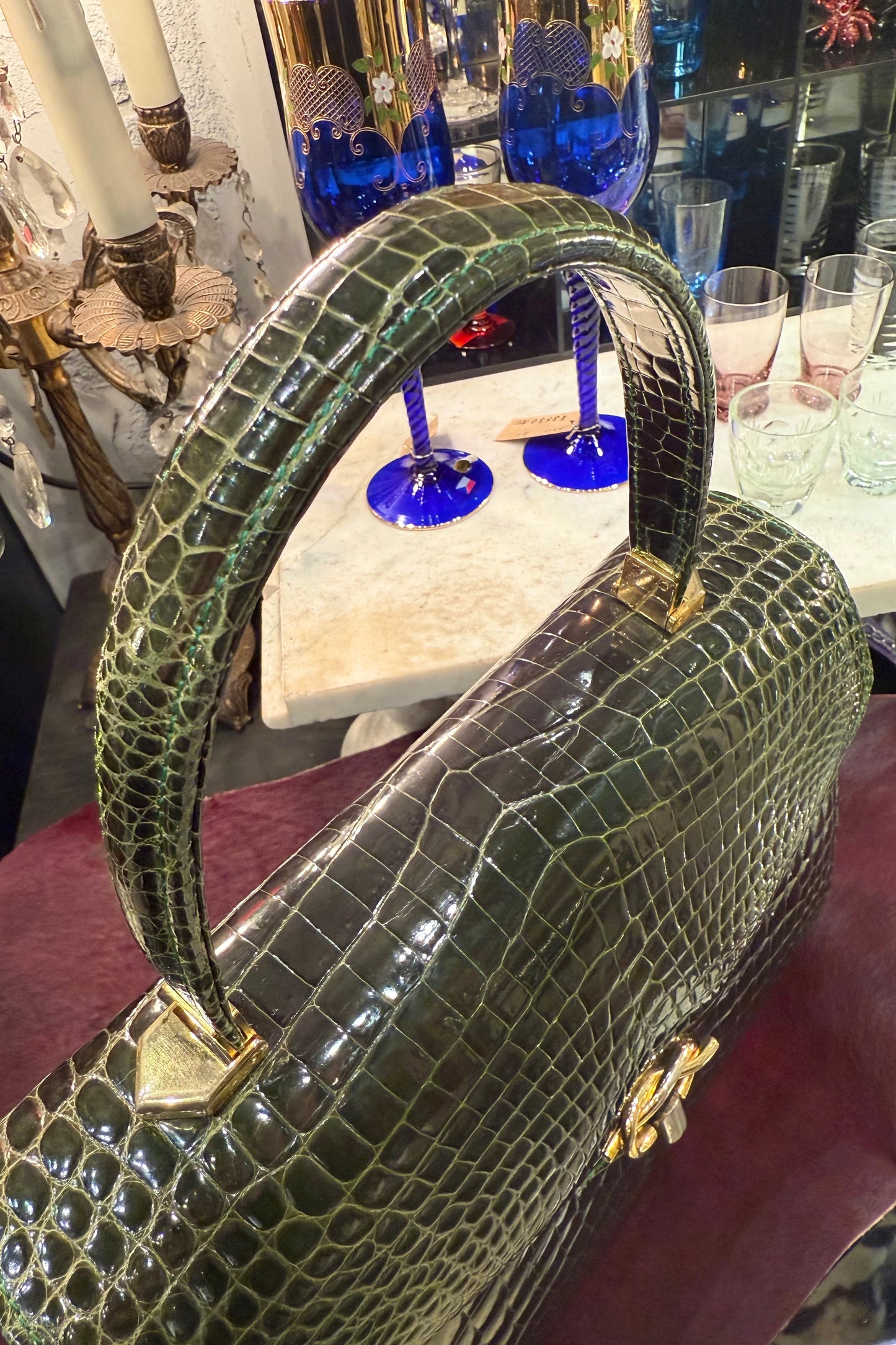 vintage bag モスグリーン クロコダイル