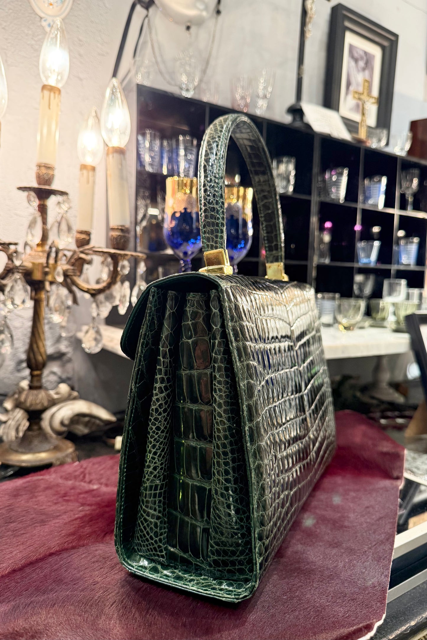 vintage bag モスグリーン クロコダイル
