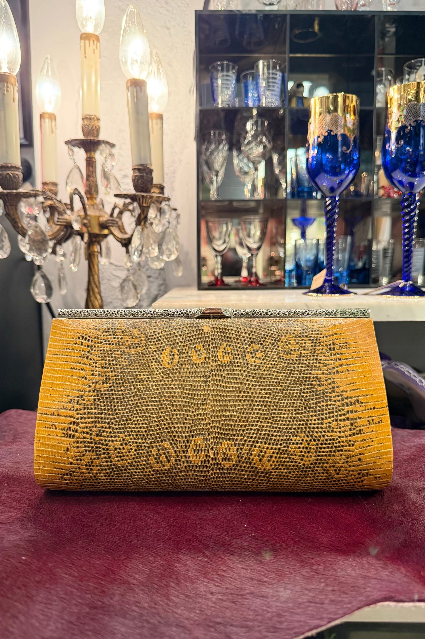 vintage bag マスタードカラー リザード革クラッチ