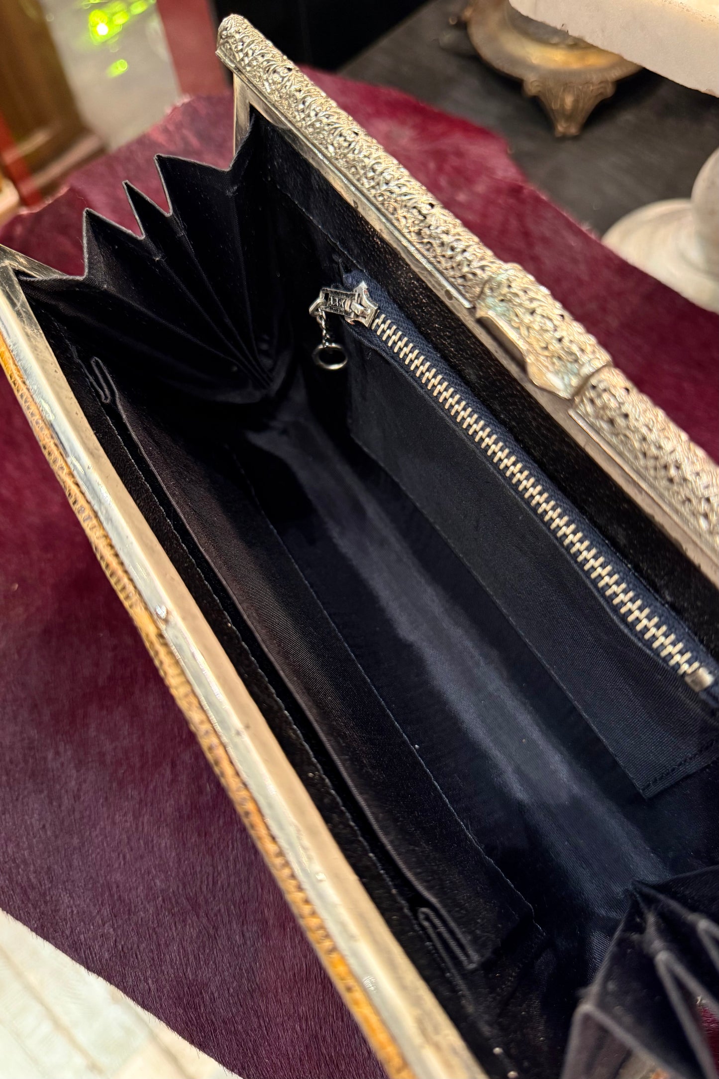 vintage bag マスタードカラー リザード革クラッチ