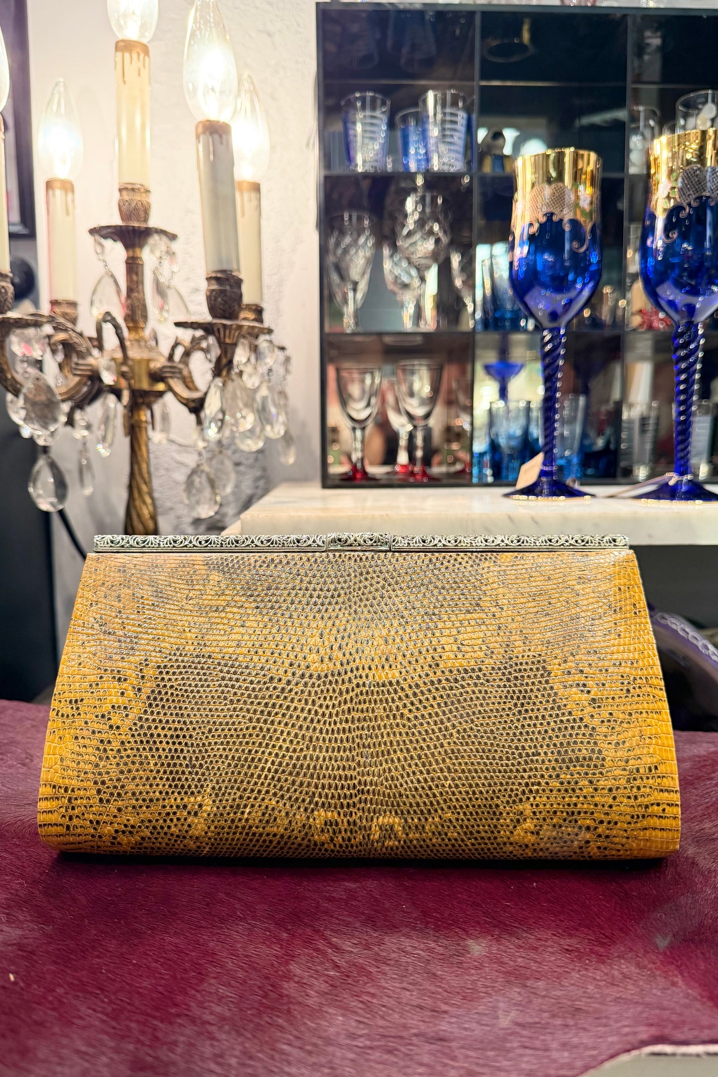 vintage bag マスタードカラー リザード革クラッチ