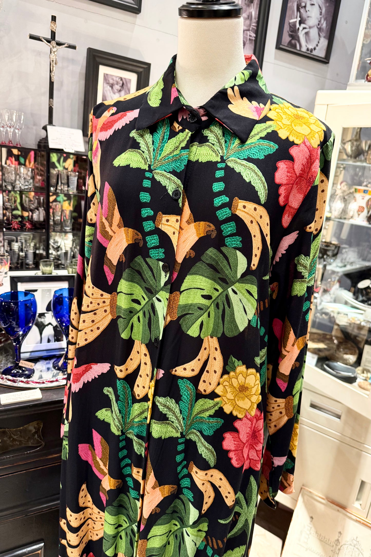 イタリア製 南国刺繍柄シャツワンピース