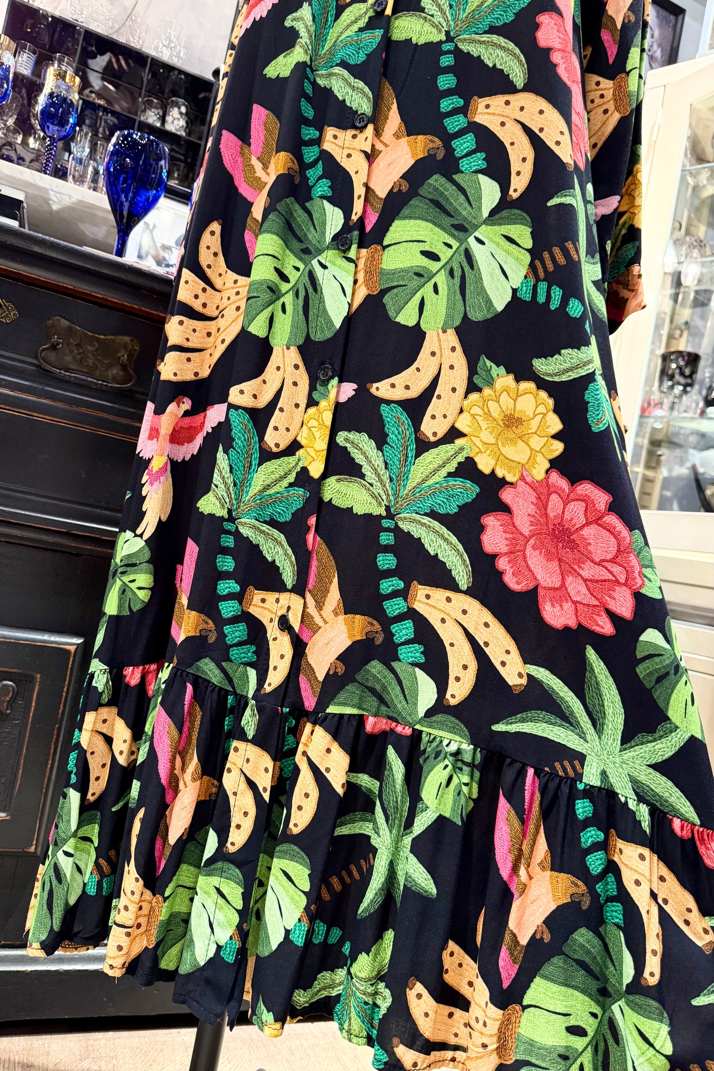 イタリア製 南国刺繍柄シャツワンピース