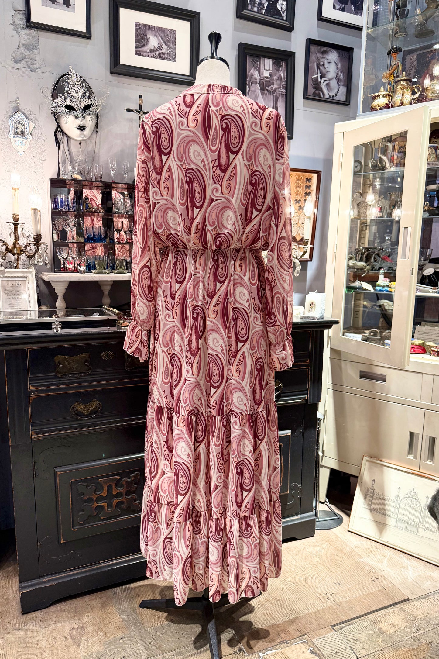 LAMIAR イタリア ペイズリー柄シフォンワンピース