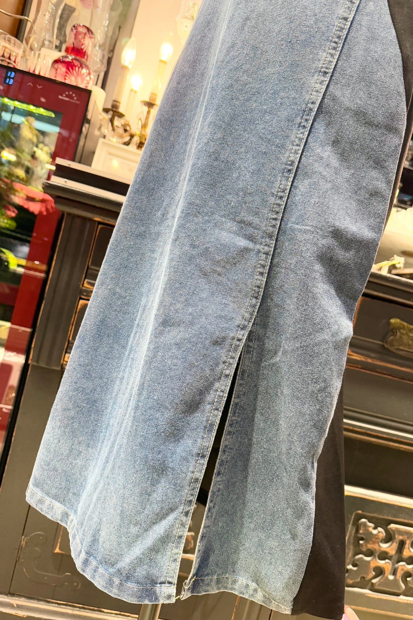 デニム切り替えミモレ丈ワンピース