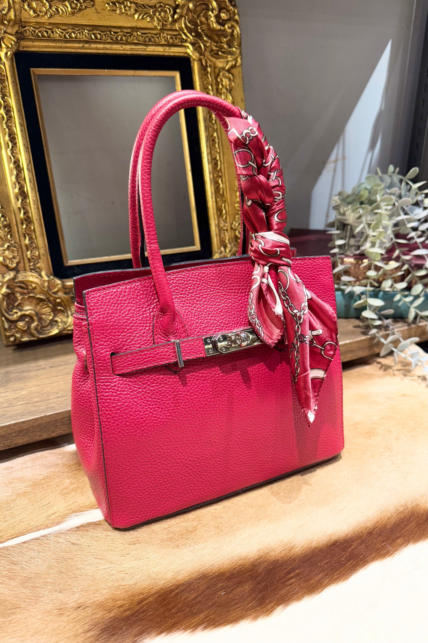 italy 牛革ハンドバッグ レッド