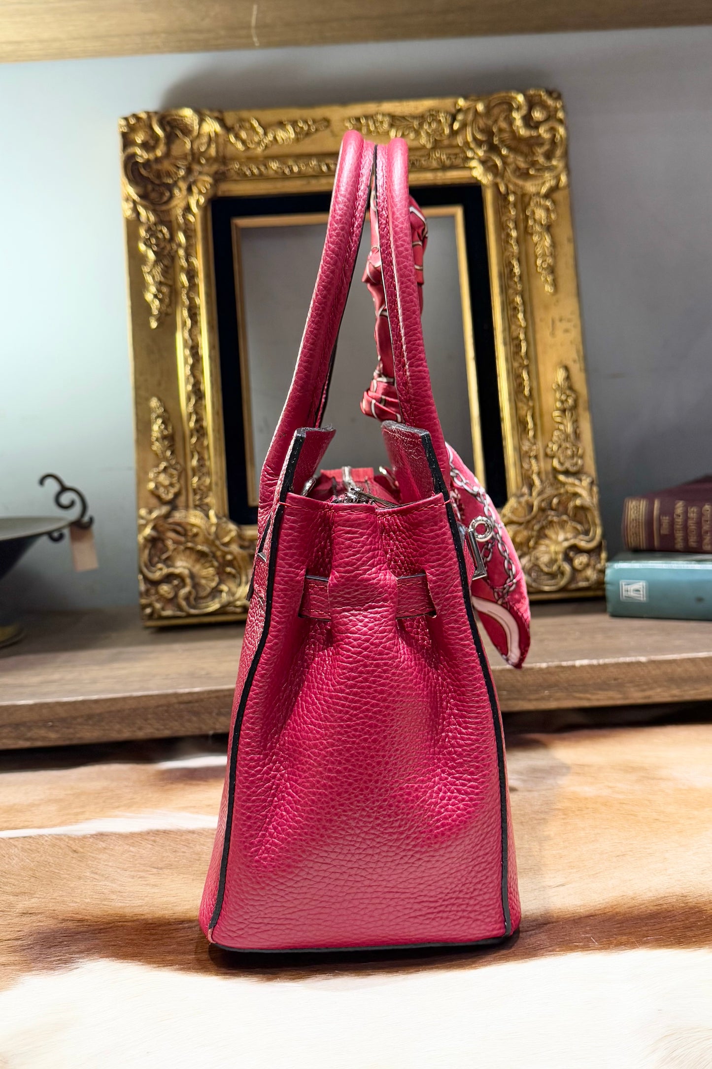 italy 牛革ハンドバッグ レッド