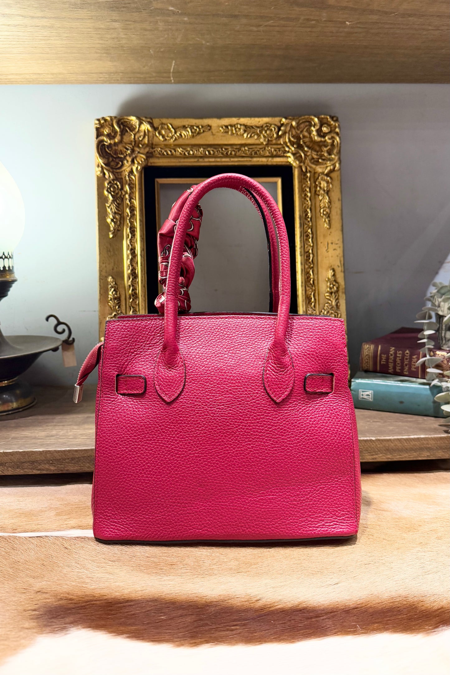 italy 牛革ハンドバッグ レッド