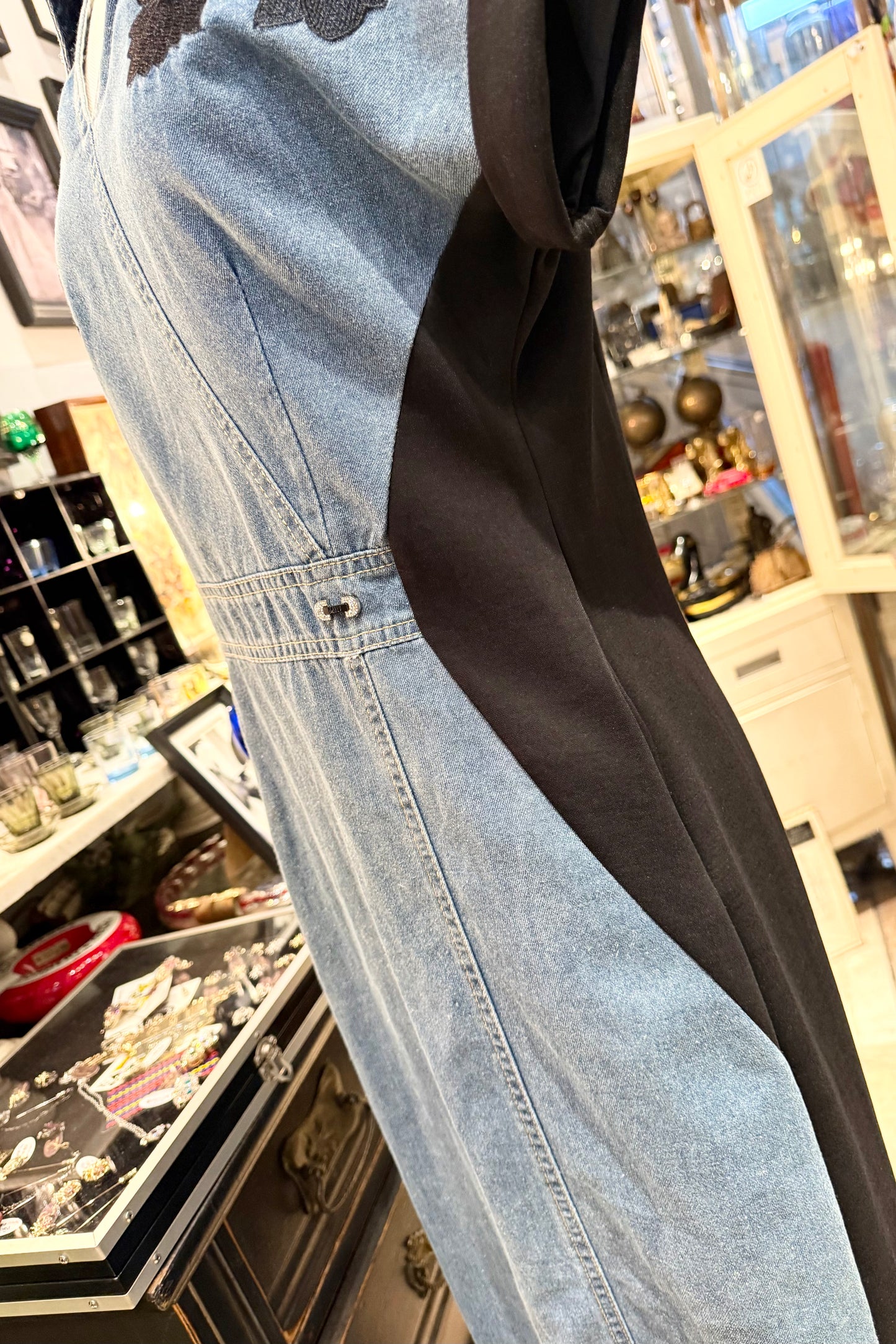 デニム切り替えミモレ丈ワンピース