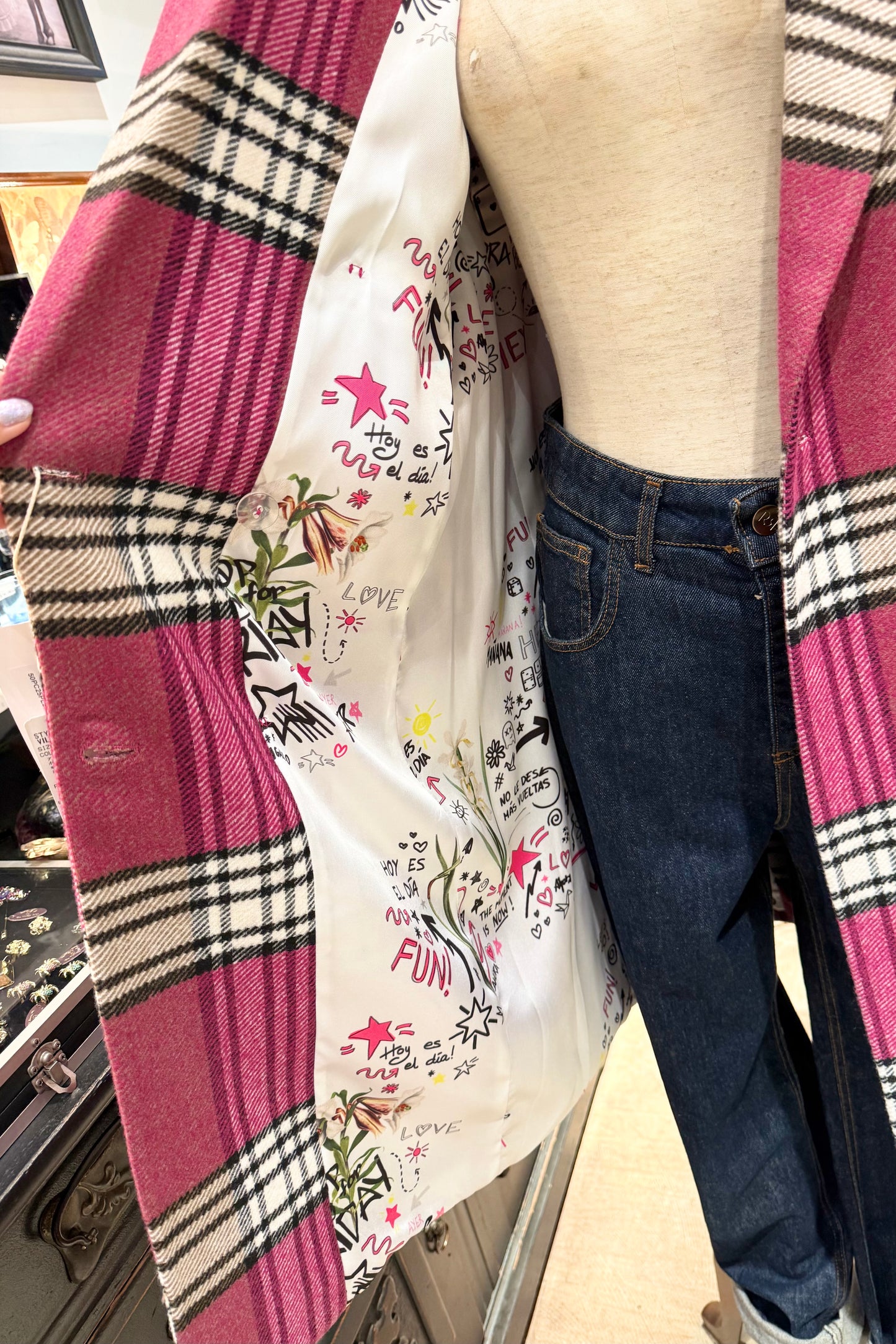 VILAGALLO Spain ピンクチェックコート