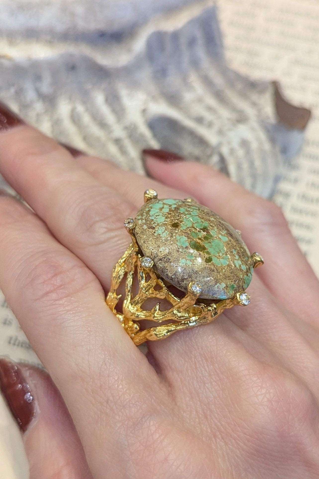 トルコ ターコイズ・デザイン台座リング