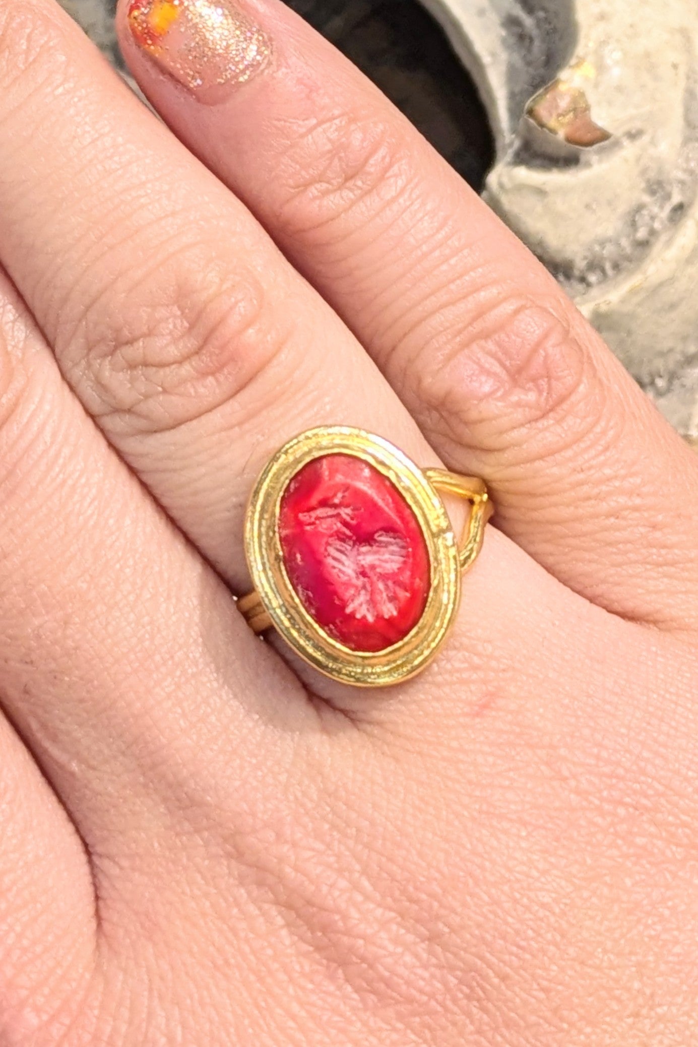 トルコ コーラル刻印リング