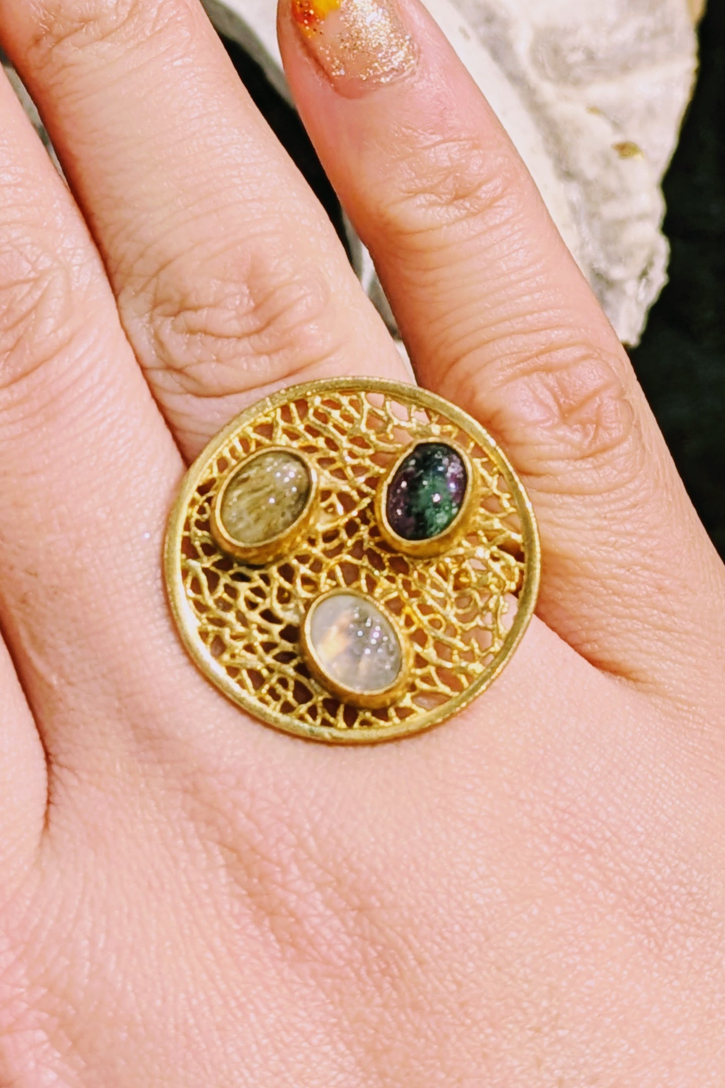 トルコ 半貴石ミックスリング