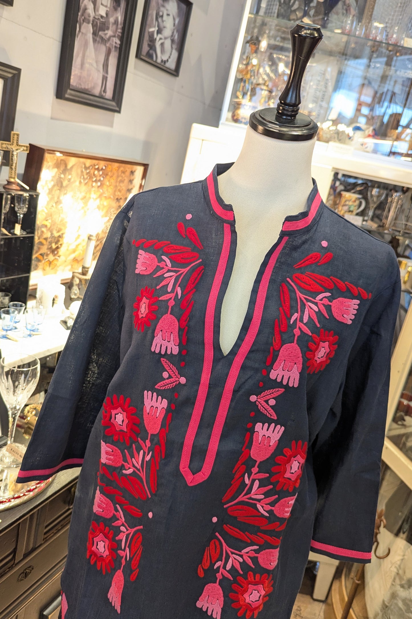 VILAGALLO Spain 花刺繍リネンチュニック