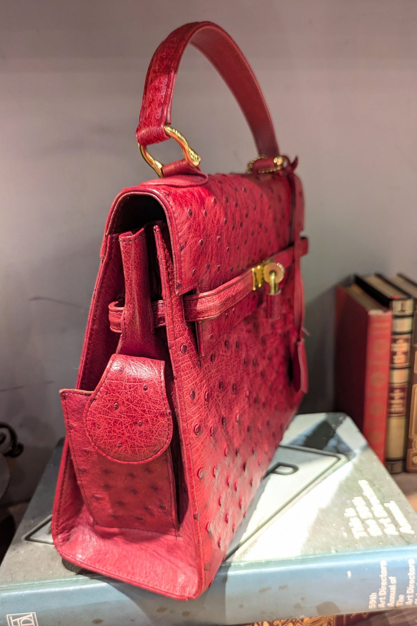 vintage オーストリッチBag レッド