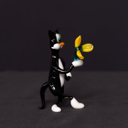 ガラス細工 黒猫 フィギュリン ムラーノ バーナーワークオブジェ