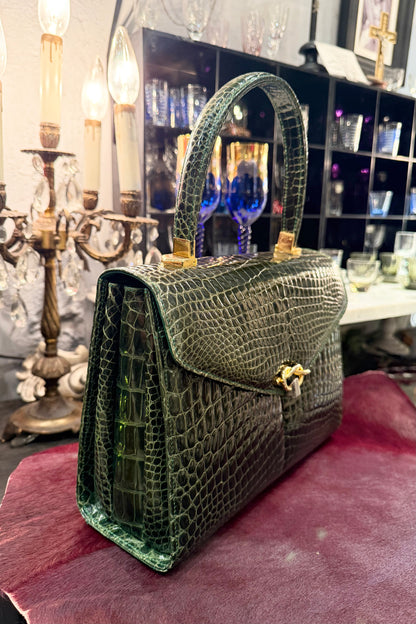 vintage bag モスグリーン　クロコダイル
