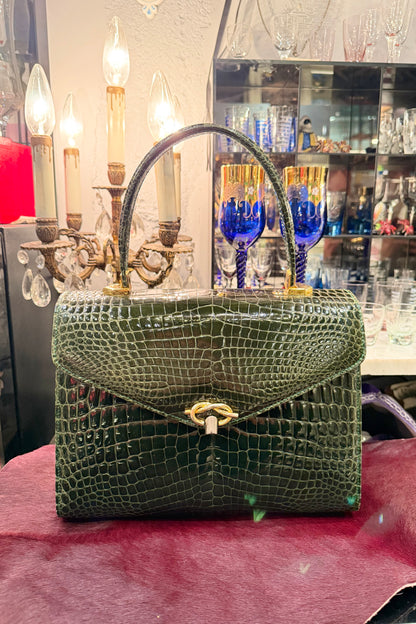 vintage bag モスグリーン　クロコダイル