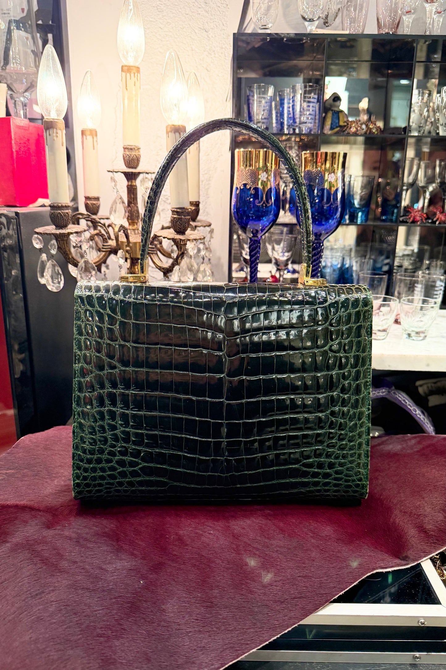 vintage bag モスグリーン　クロコダイル