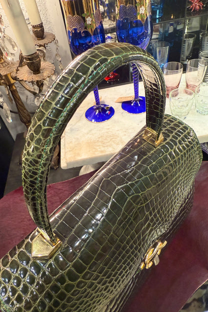 vintage bag モスグリーン　クロコダイル