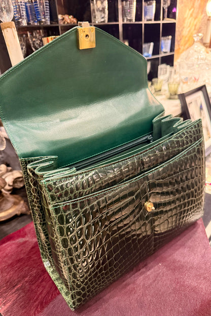 vintage bag モスグリーン　クロコダイル
