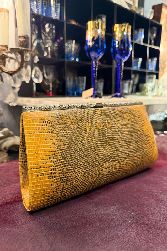 vintage bag マスタードカラー　リザード革クラッチ