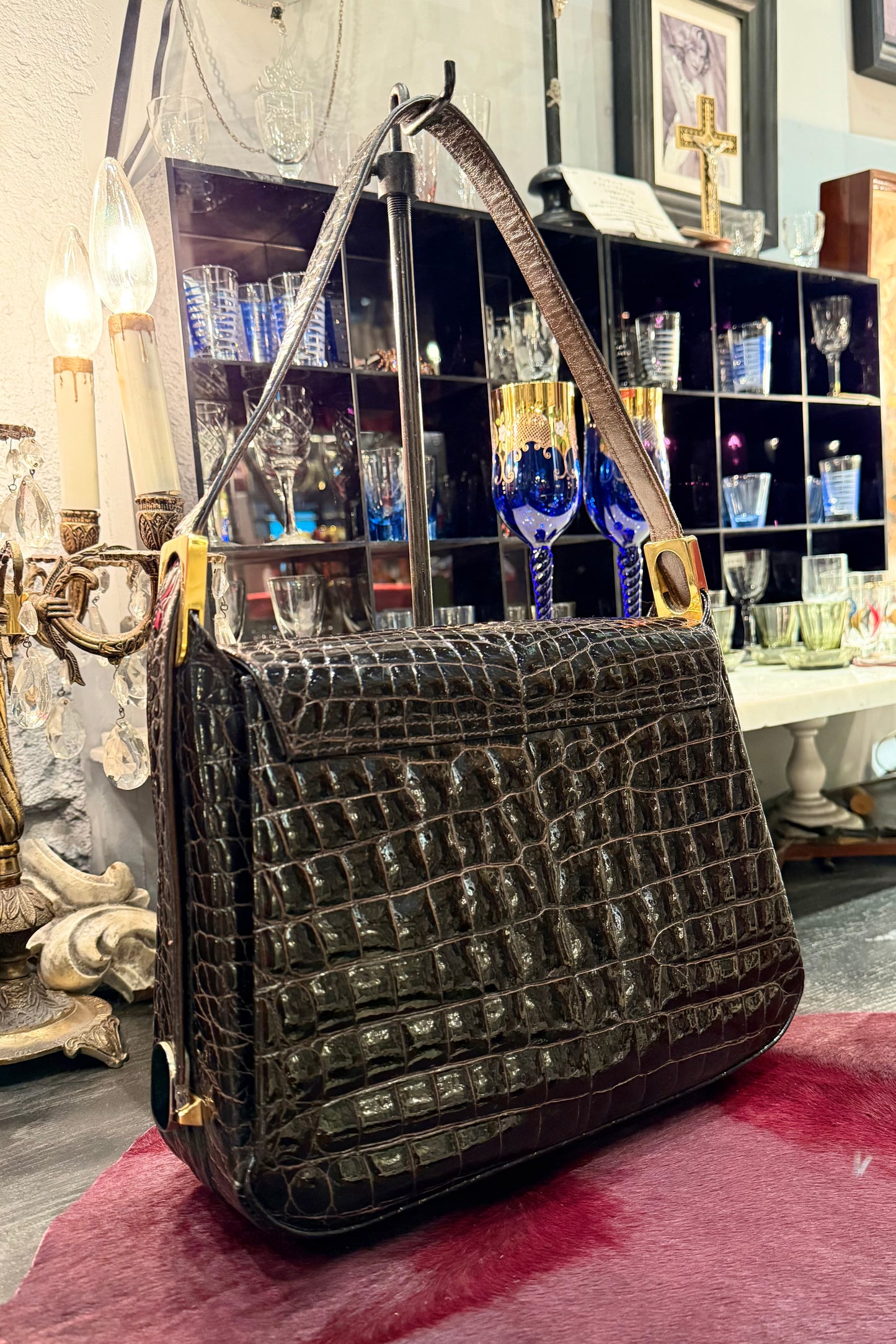 vintage bag　イタリア製　クロコダイルハンドバッグ