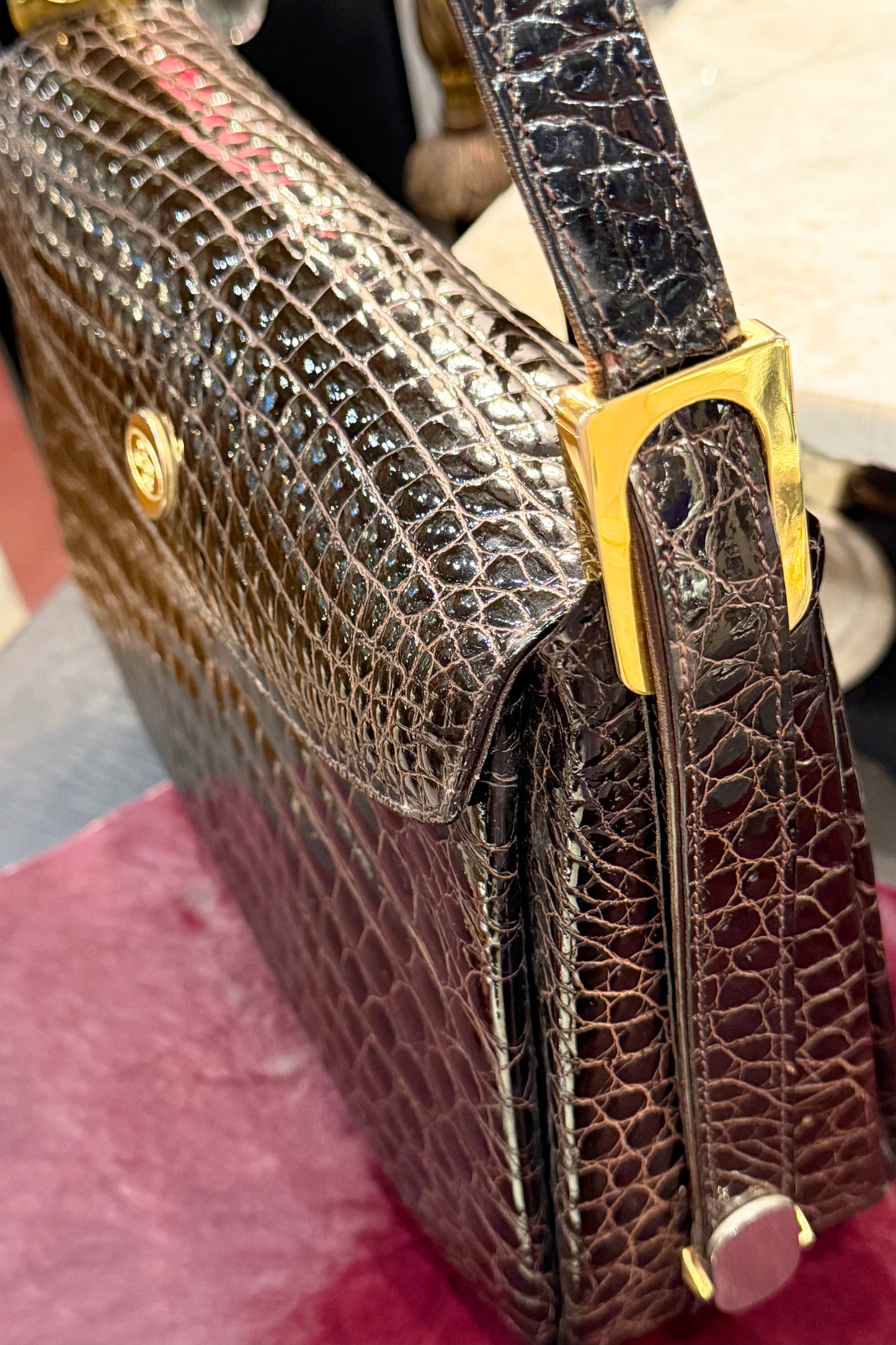 vintage bag　イタリア製　クロコダイルハンドバッグ