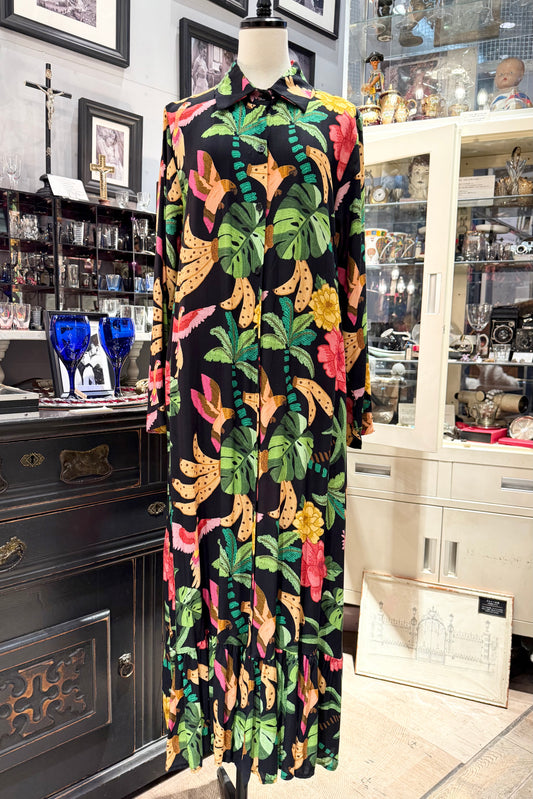 イタリア製　南国刺繍柄シャツワンピース