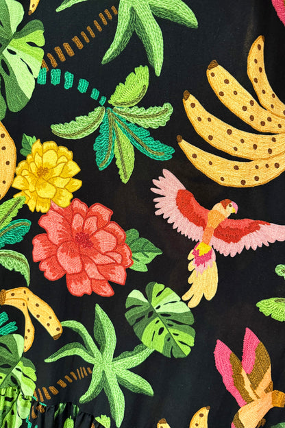 イタリア製　南国刺繍柄シャツワンピース