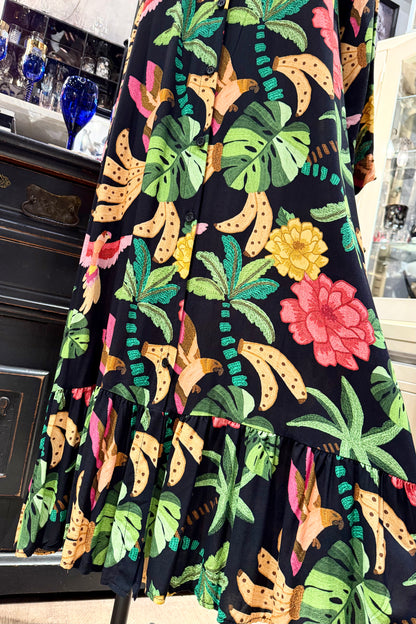 イタリア製　南国刺繍柄シャツワンピース
