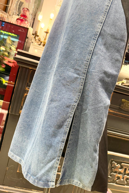 デニム切り替えミモレ丈ワンピース