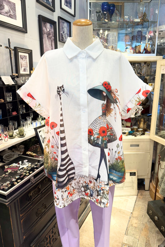 イタリア しましまネコと女の子のシャツ