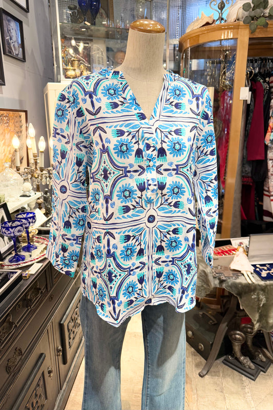 VILAGALLO Spain 地中海のようなスペインタイル柄シャツ