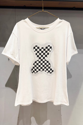 Agape italy　フラッグチェックくまTシャツ