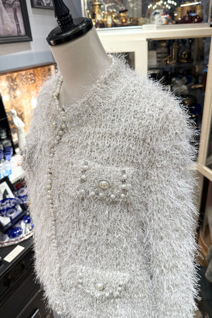 LAMIAR italy　パールとビジューのラメカーディガン