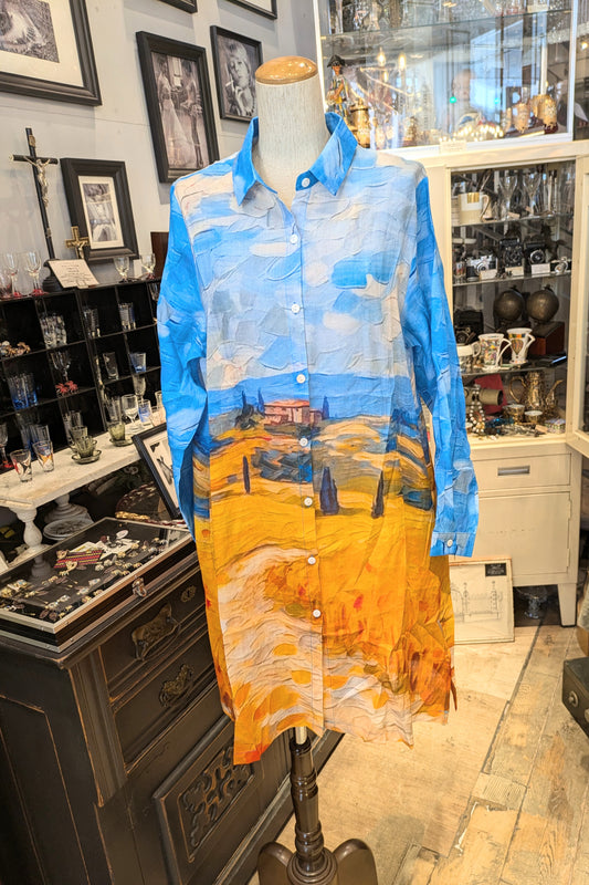 絵画を纏う　油絵プリントのシャツワンピ