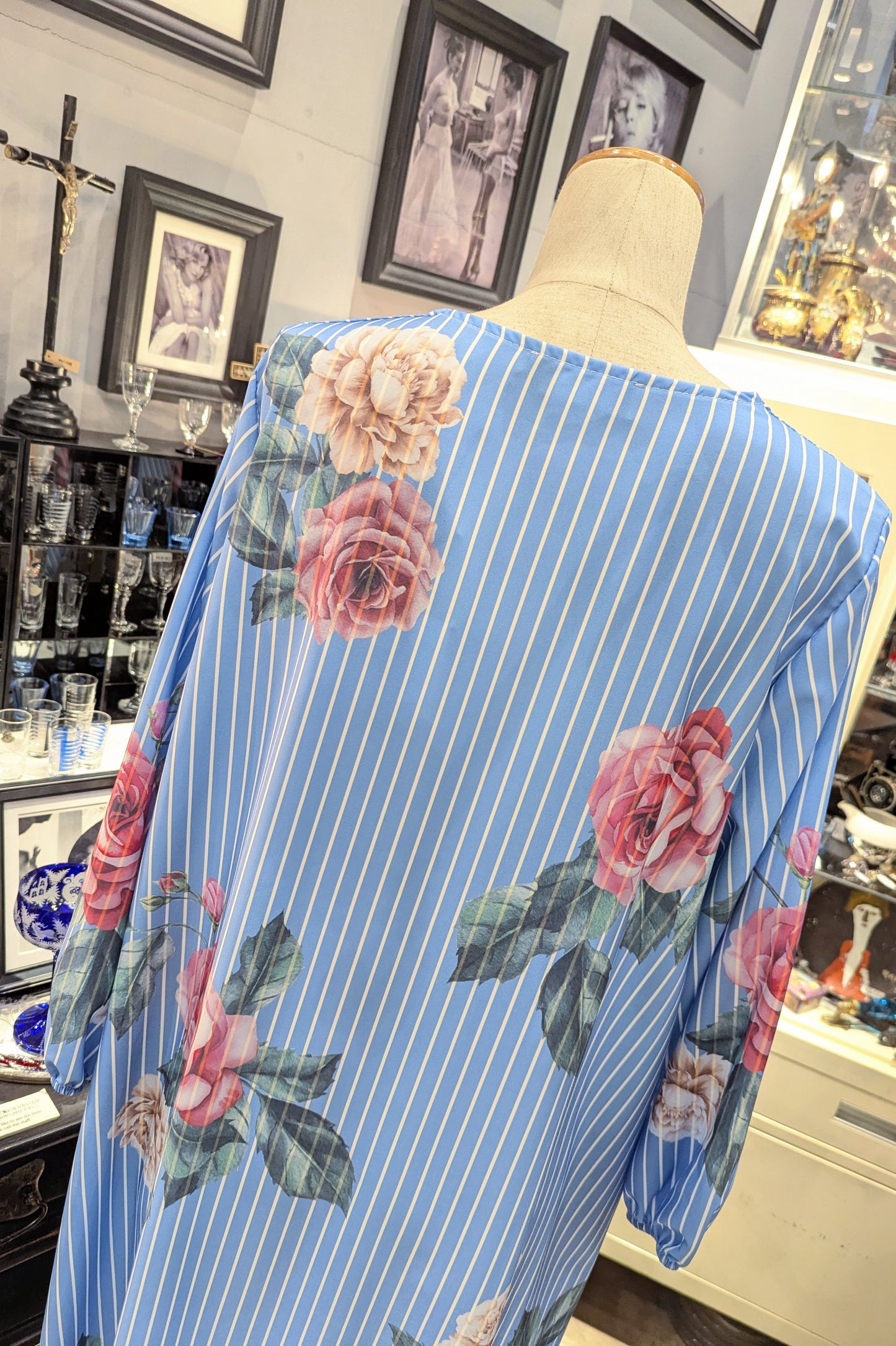 イタリア　薔薇ストライプ　オーバーサイズワンピ