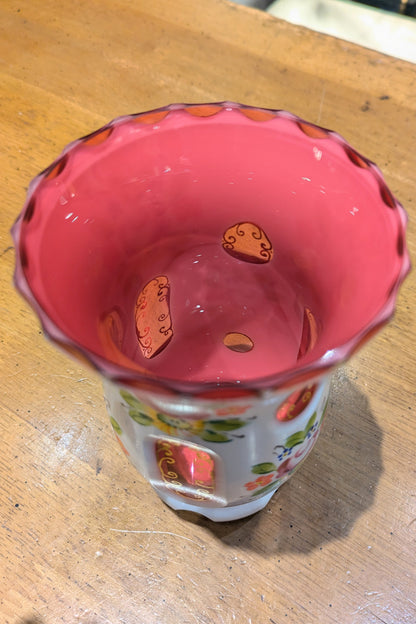 ボヘミアン 赤被せガラスフラワーベース