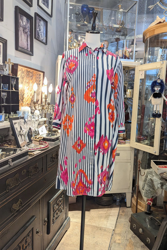 VILAGALLO Spain ストライプフラワーシャツワンピ