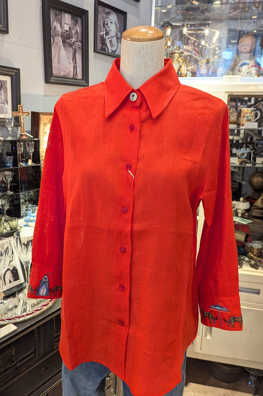 VILAGALLO Spain  スカレーットレッド リネンシャツ