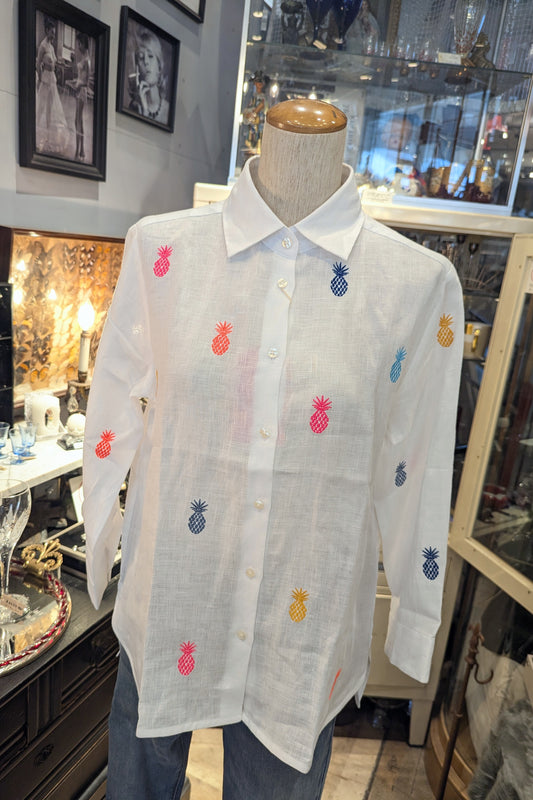 VILAGALLO Spain  パイナップル刺繍のリネンシャツ