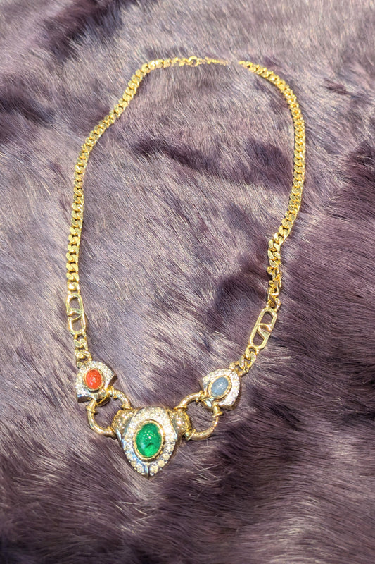 ヴィンテージ Valentino ３色ストーン ネックレス
