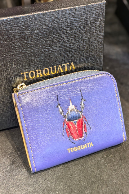 トルクアータ  昆虫刺繍　コンパクトL字財布　ハナムグリ/パープル